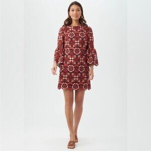 Trina Turk Smolder Dress Bell Sleeve Crochet Brown Terracotta Size 6,10 NEW $398